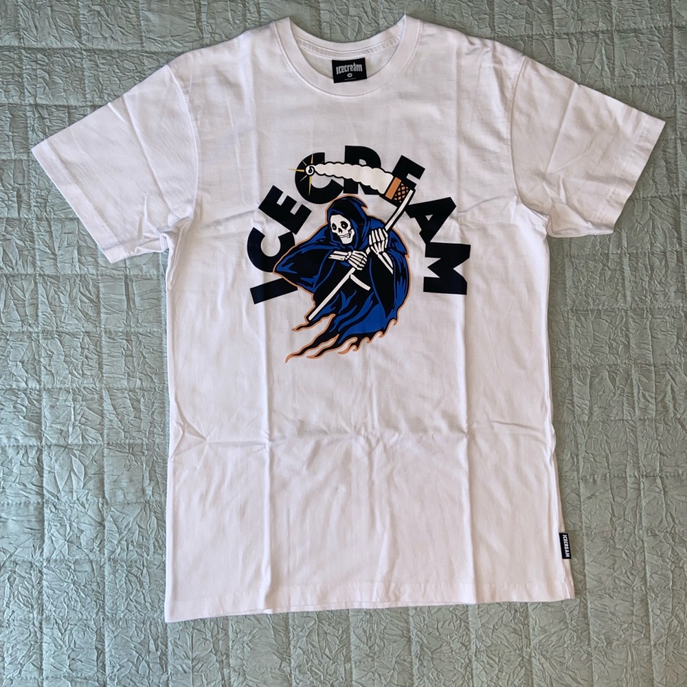 Icecream White Tee with Blue Graphic